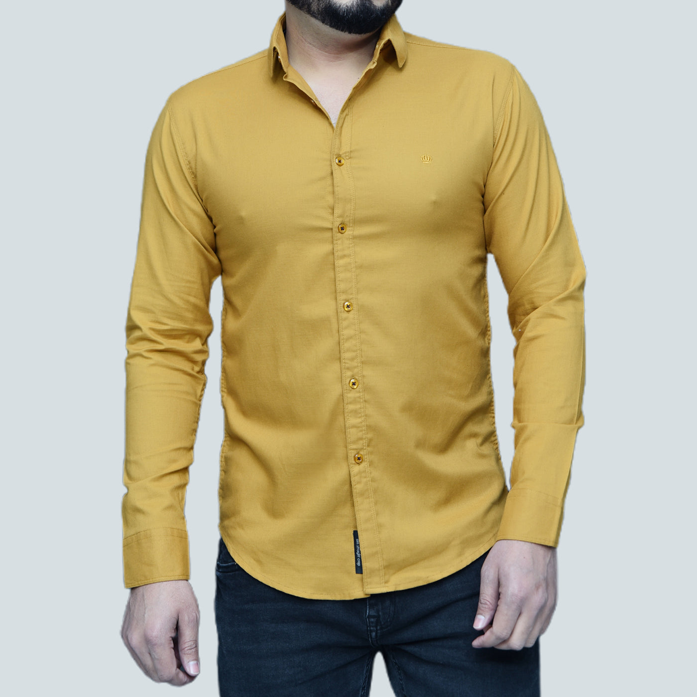 Men's Long Sleeve Western Plain Yellow Shirt
